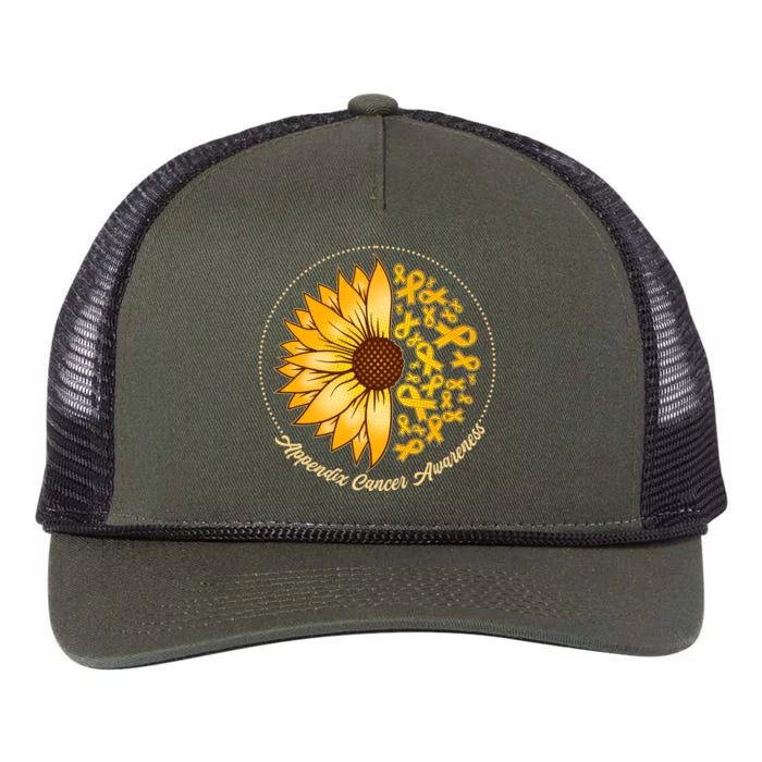 Appendix Cancer Awareness Sunflower Ribbons Retro Rope Trucker Hat Cap