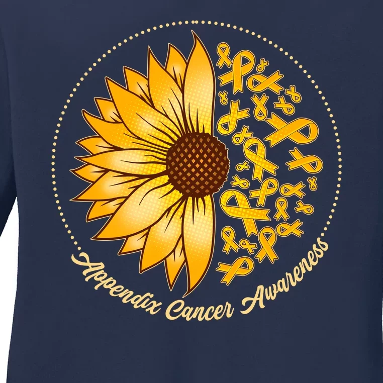 Appendix Cancer Awareness Sunflower Ribbons Ladies Long Sleeve Shirt