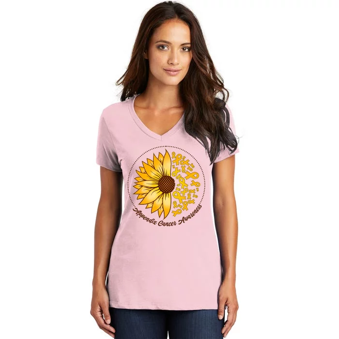 Appendix Cancer Awareness Sunflower Ribbons Women's V-Neck T-Shirt