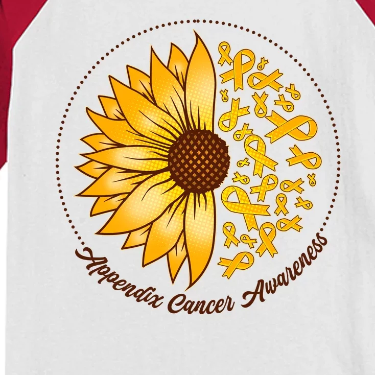 Appendix Cancer Awareness Sunflower Ribbons Kids Colorblock Raglan Jersey