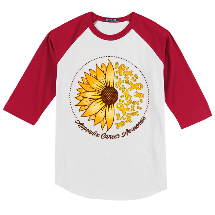 Appendix Cancer Awareness Sunflower Ribbons Kids Colorblock Raglan Jersey