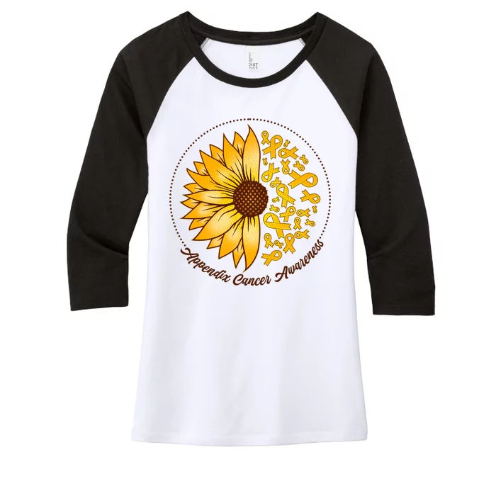 Appendix Cancer Awareness Sunflower Ribbons Women's Tri-Blend 3/4-Sleeve Raglan Shirt