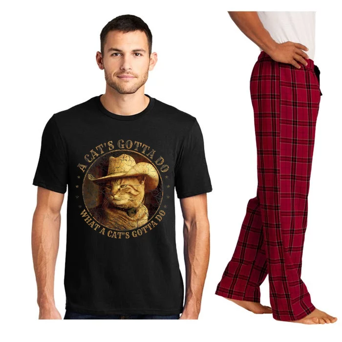 At Cowboy A CatS Gotta Do Funny Cat With Cowboy Hat Pajama Set