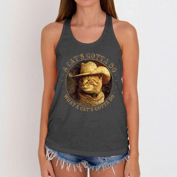 At Cowboy A CatS Gotta Do Funny Cat With Cowboy Hat Women's Knotted Racerback Tank