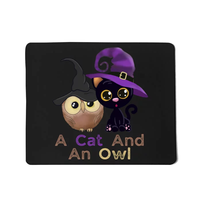 A Cat And An Owl Funny Halloween Cat Owl Mousepad