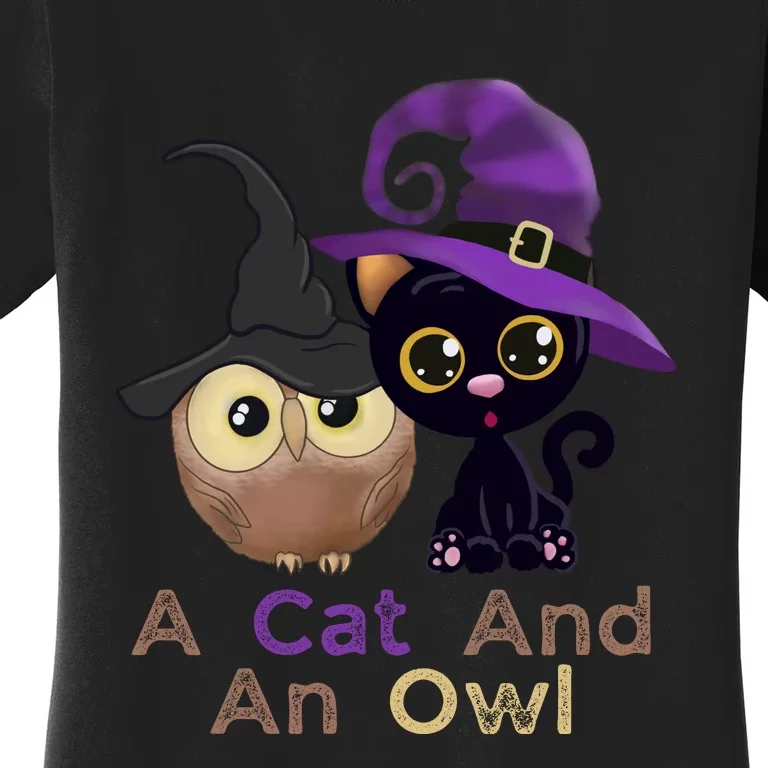 A Cat And An Owl Funny Halloween Cat Owl Women's T-Shirt