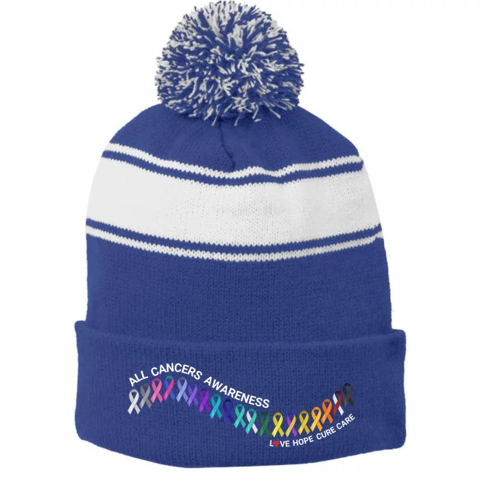 All Cancers Awareness All Cancer Matters Cancer Ribbons Gift Stripe Pom Pom Beanie