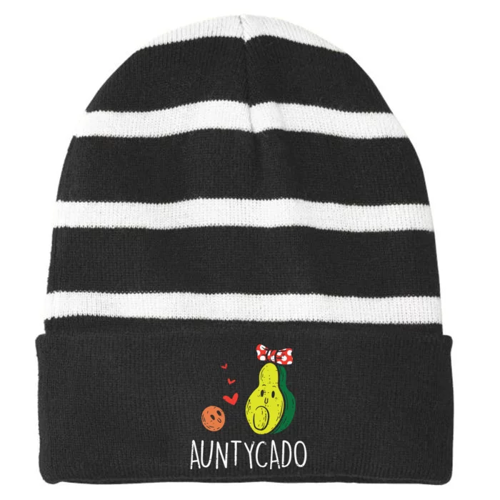 Auntycado Cute Aunt Avocado Mothers Day Aunty Auntie Women Striped Beanie with Solid Band