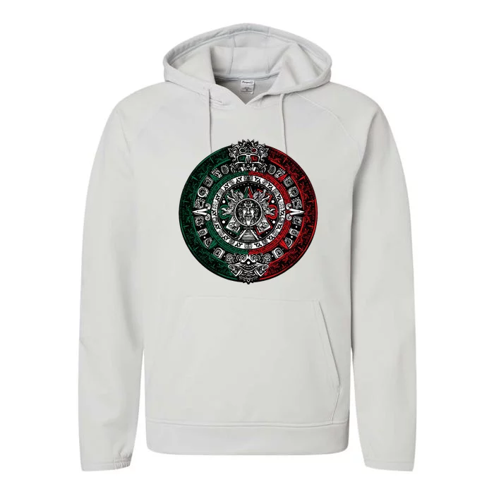 Aztec Calendar Azteca Sun Stone Mexico Flag Performance Fleece Hoodie