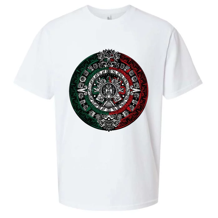 Aztec Calendar Azteca Sun Stone Mexico Flag Sueded Cloud Jersey T-Shirt