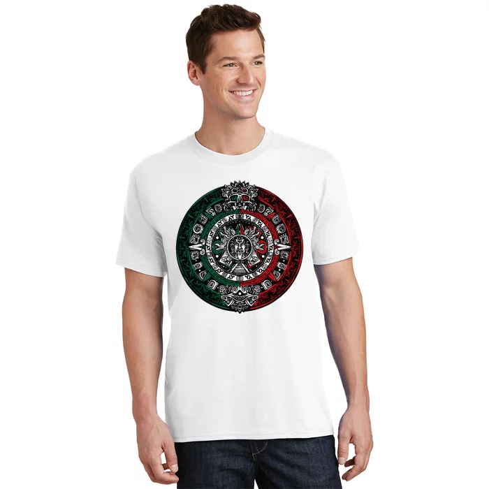 Aztec Calendar Azteca Sun Stone Mexico Flag T-Shirt