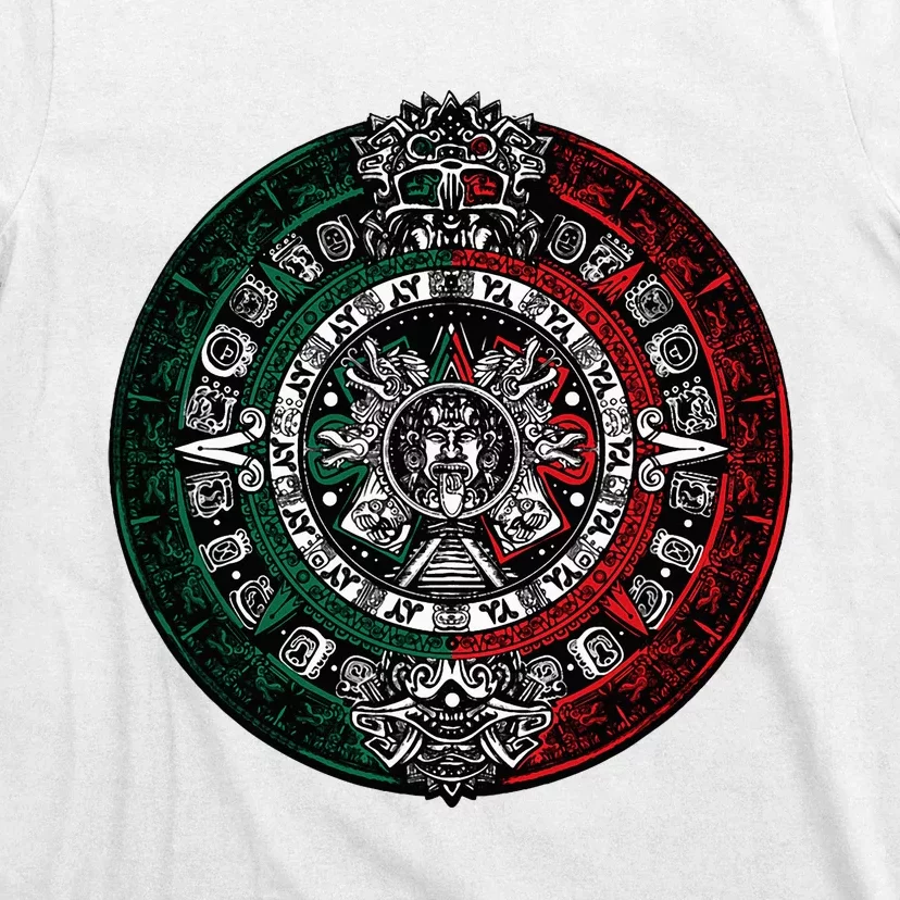 Aztec Calendar Azteca Sun Stone Mexico Flag T-Shirt