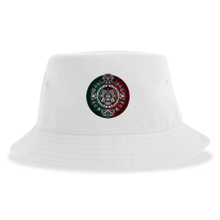 Aztec Calendar Azteca Sun Stone Mexico Flag Sustainable Bucket Hat