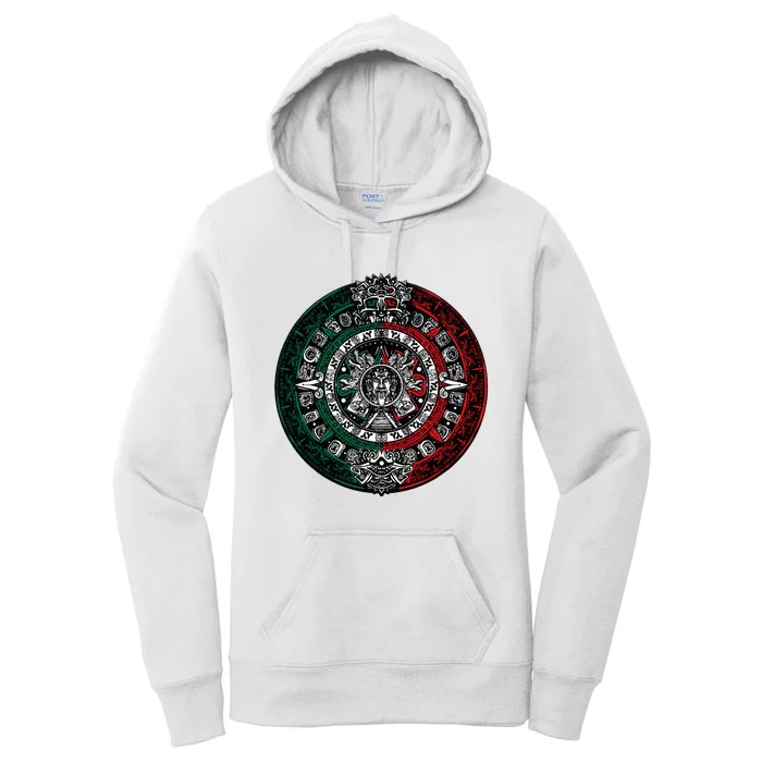 Aztec Calendar Azteca Sun Stone Mexico Flag Women's Pullover Hoodie