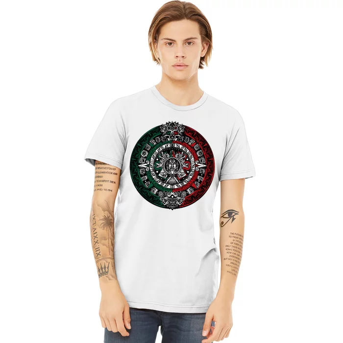 Aztec Calendar Azteca Sun Stone Mexico Flag Premium T-Shirt