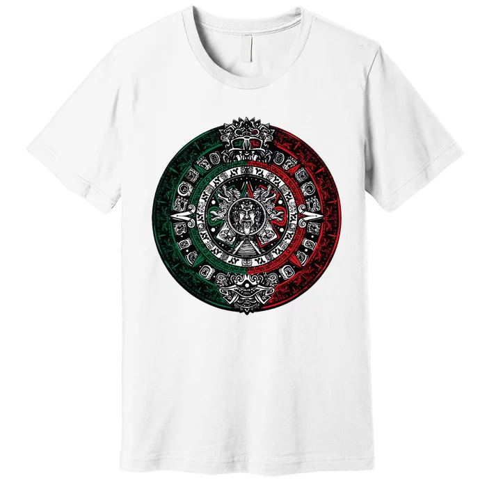 Aztec Calendar Azteca Sun Stone Mexico Flag Premium T-Shirt