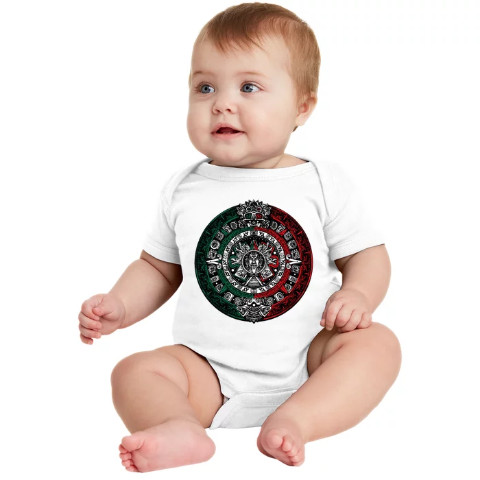 Aztec Calendar Azteca Sun Stone Mexico Flag Baby Bodysuit