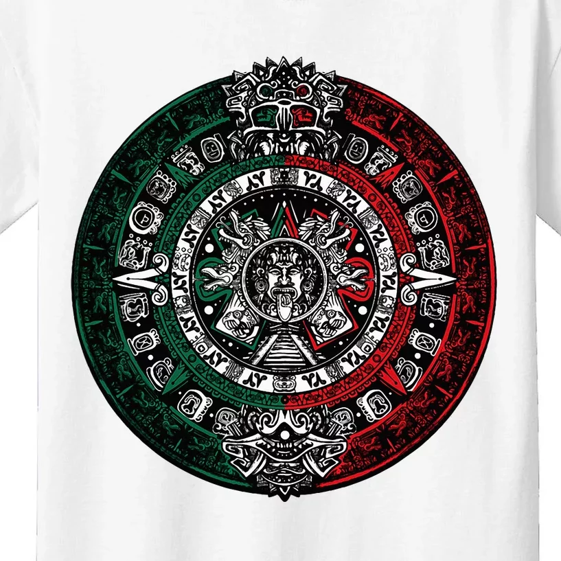 Aztec Calendar Azteca Sun Stone Mexico Flag Kids T-Shirt