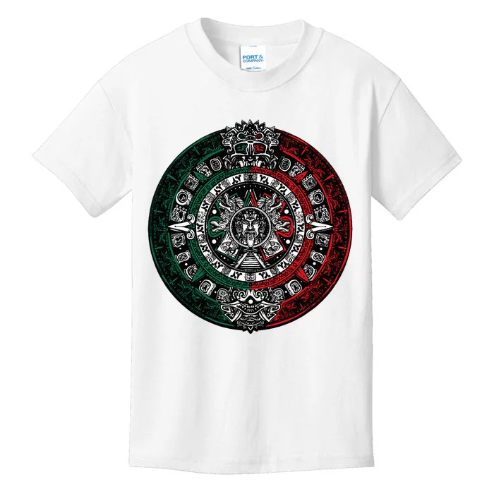 Aztec Calendar Azteca Sun Stone Mexico Flag Kids T-Shirt