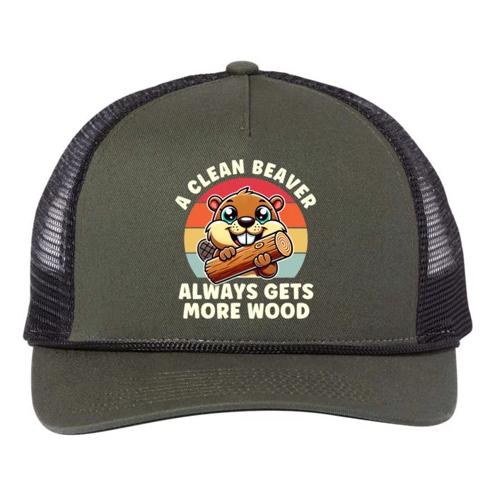 A Clean Beaver Always Gets More Wood Adult Humor Retro Rope Trucker Hat Cap