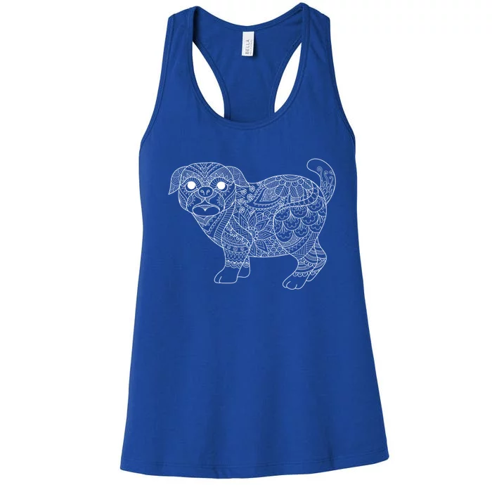 Adult Coloring Book Style Pug S Coloring Gift Women's Racerback Tank