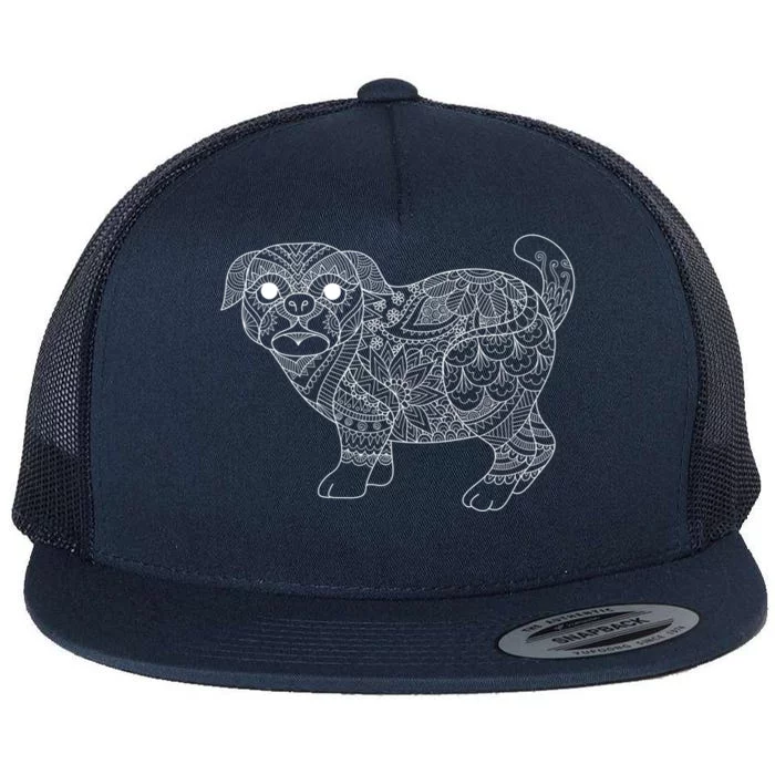 Adult Coloring Book Style Pug S Coloring Gift Flat Bill Trucker Hat