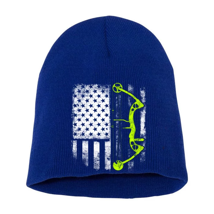 Archery Compound Bow Usa Flag Gift Short Acrylic Beanie