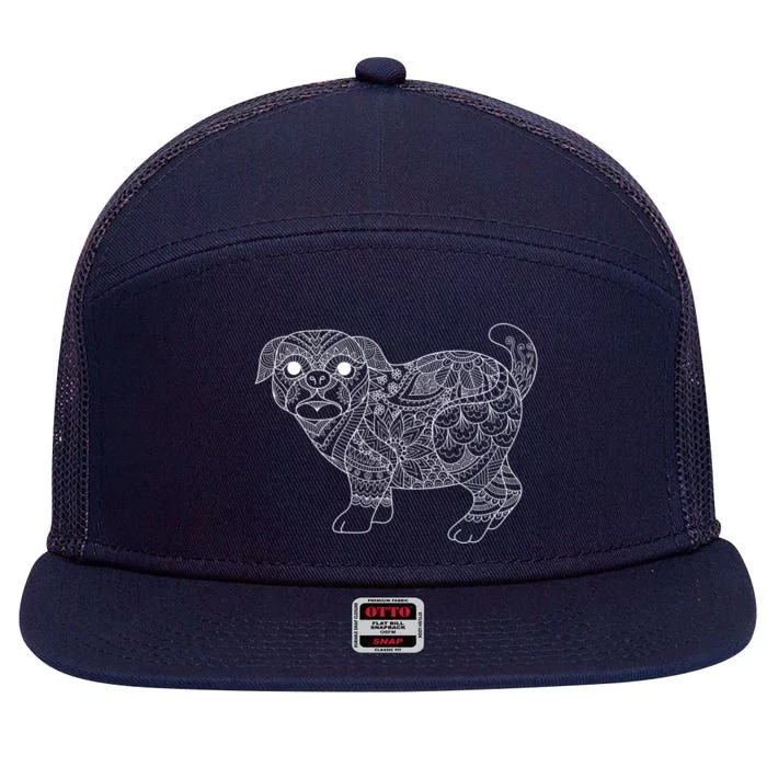 Adult Coloring Book Style Pug S Coloring Funny Gift 7 Panel Mesh Trucker Snapback Hat