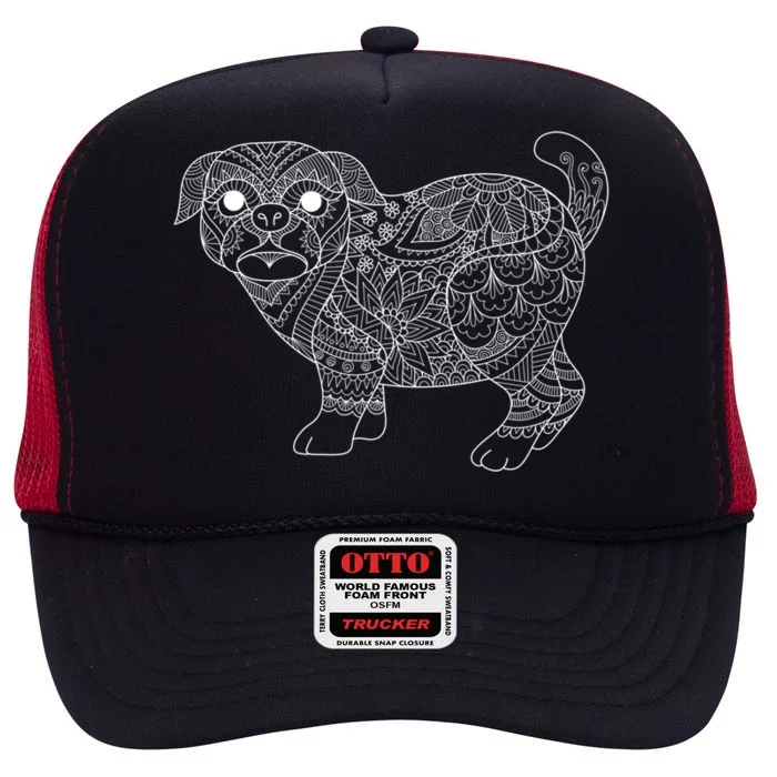 Adult Coloring Book Style Pug S Coloring Cute Gift High Crown Mesh Trucker Hat