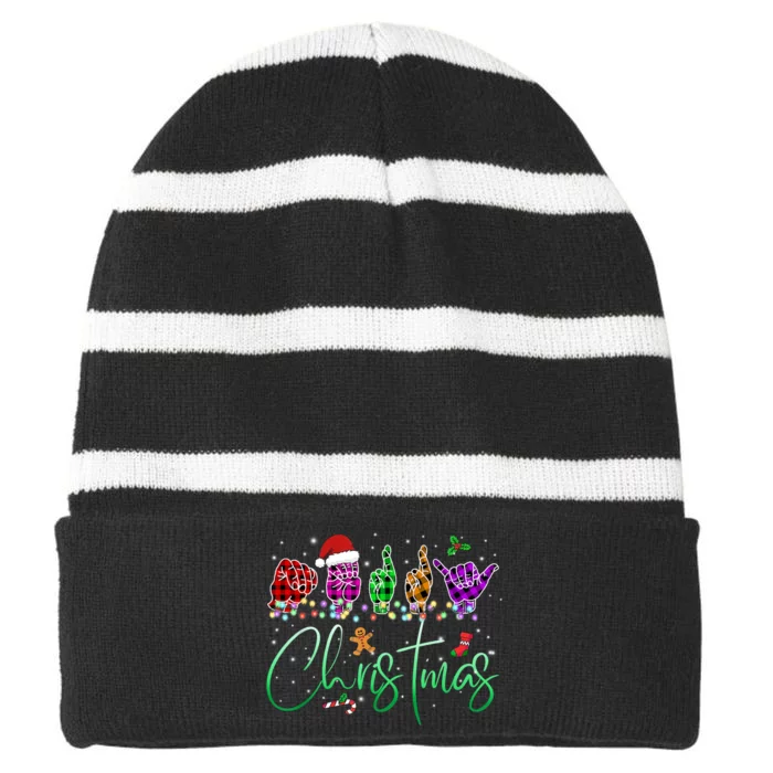 Asl Christmas Buffalo Plaid Asl Christmas Striped Beanie with Solid Band