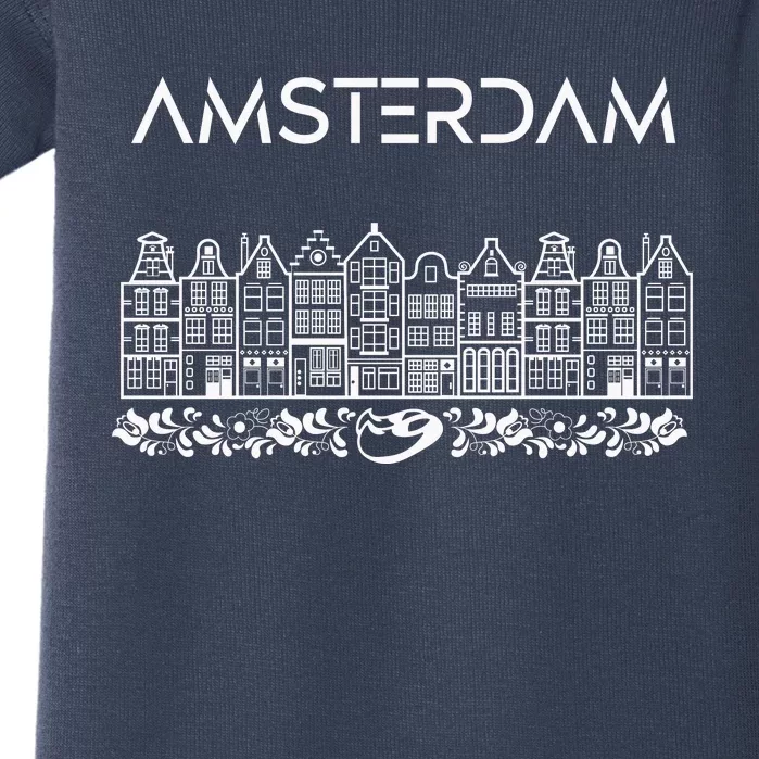 Amsterdam City Badge Amsterdam Typography Cute Tulips Baby Bodysuit