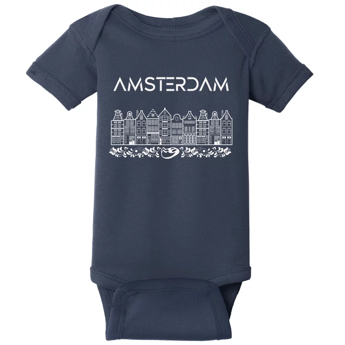 Amsterdam City Badge Amsterdam Typography Cute Tulips Baby Bodysuit