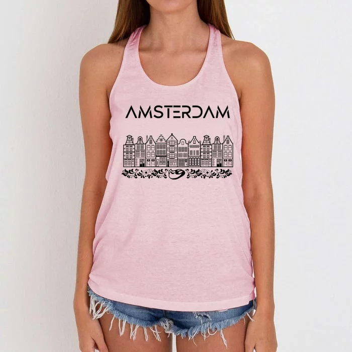 Amsterdam City Badge Amsterdam Typography Cute Tulips Women's Knotted Racerback Tank