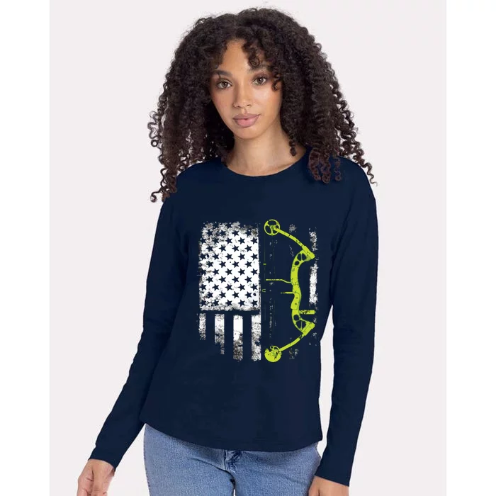 Archery Compound Bow USA Flag Womens Cotton Relaxed Long Sleeve T-Shirt