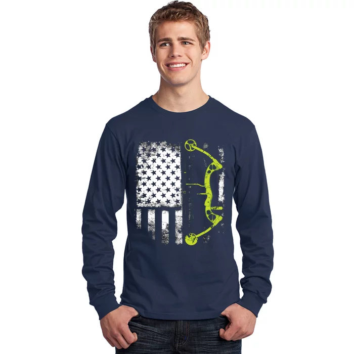 Archery Compound Bow USA Flag Long Sleeve Shirt