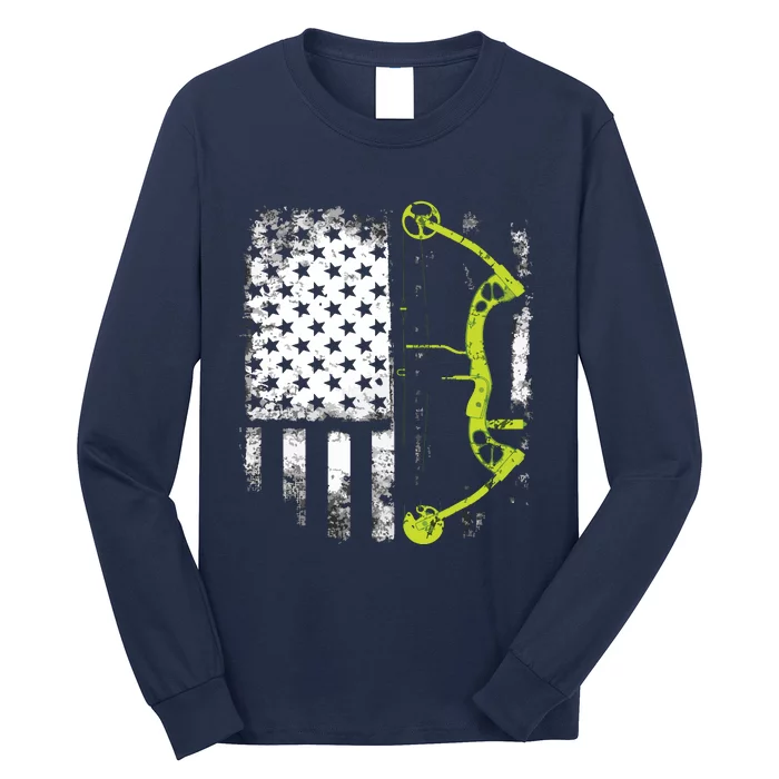 Archery Compound Bow USA Flag Long Sleeve Shirt