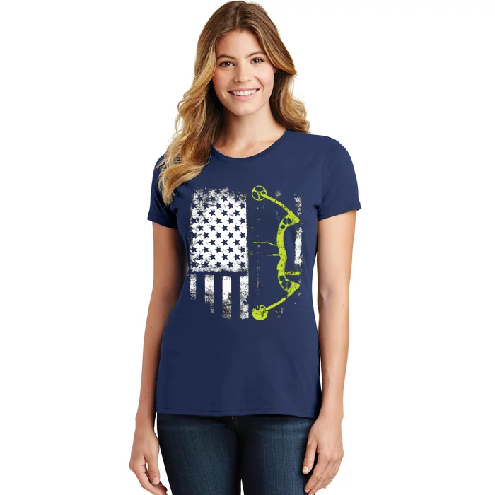 Archery Compound Bow USA Flag Women's T-Shirt