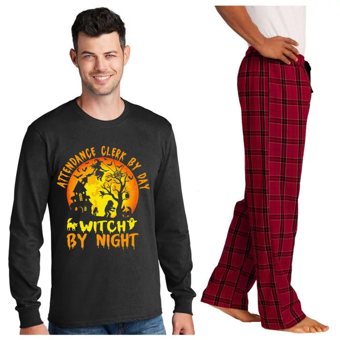 Attendance Clerk By Day Witch Witch By Night Funny Halloween Long Sleeve Pajama Set