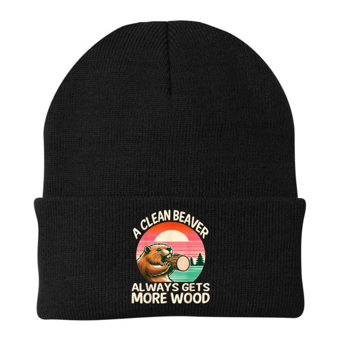 A Clean Beaver Always Gets More Wood Funny Adult Joke Knit Cap Winter Beanie