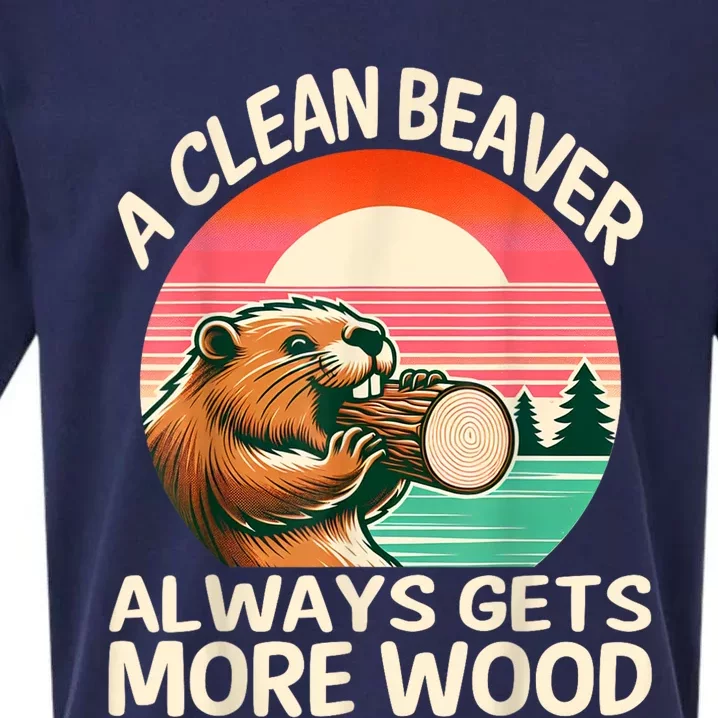 A Clean Beaver Always Gets More Wood Funny Adult Joke Sueded Cloud Jersey T-Shirt