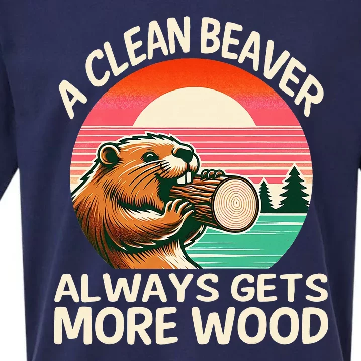 A Clean Beaver Always Gets More Wood Funny Adult Joke Sueded Cloud Jersey T-Shirt