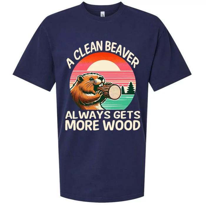 A Clean Beaver Always Gets More Wood Funny Adult Joke Sueded Cloud Jersey T-Shirt