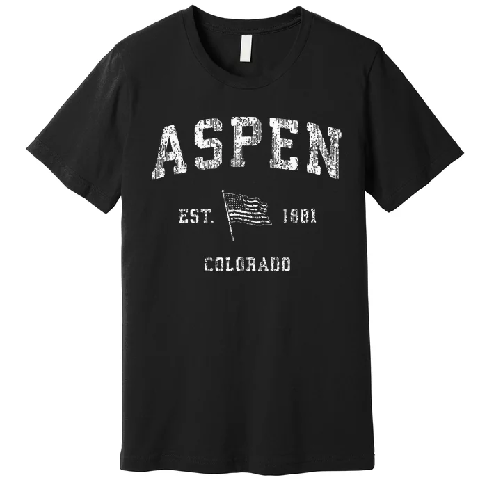 Aspen Colorado Co Vintage Us Flag Sports Design Premium T-Shirt