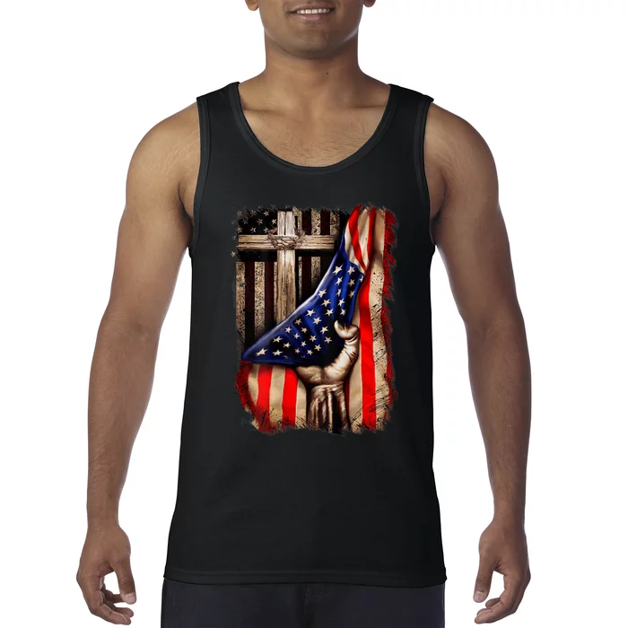 American Christian Cross Patriotic Flag Tank Top