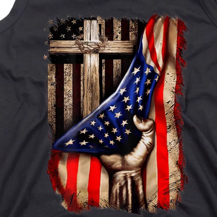 American Christian Cross Patriotic Flag Tank Top