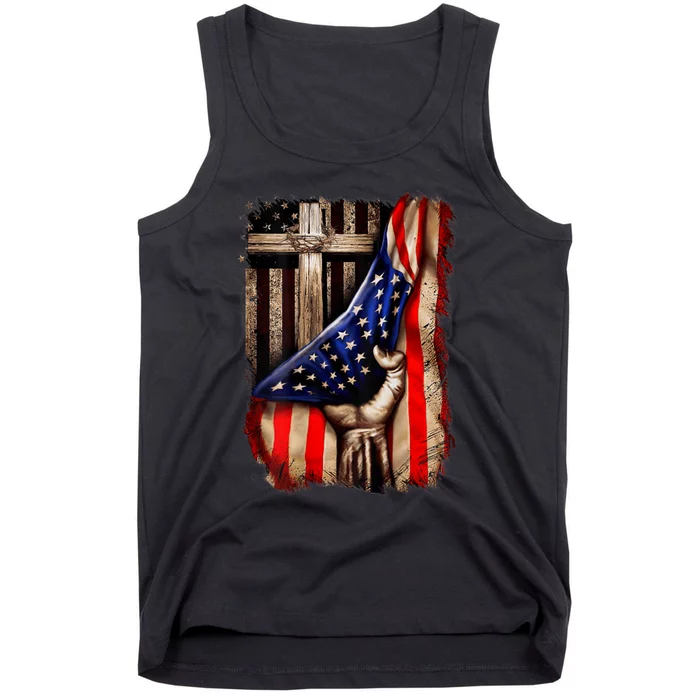 American Christian Cross Patriotic Flag Tank Top