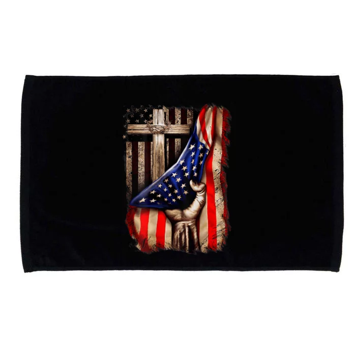 American Christian Cross Patriotic Flag Microfiber Hand Towel