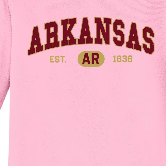 Arkansas Classic Collegiate Varsity Style Cozy Arkansas Baby Long Sleeve Bodysuit