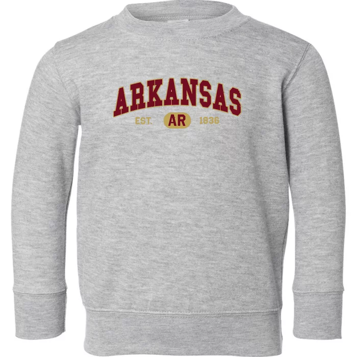 Arkansas Classic Collegiate Varsity Style Cozy Arkansas Toddler Sweatshirt