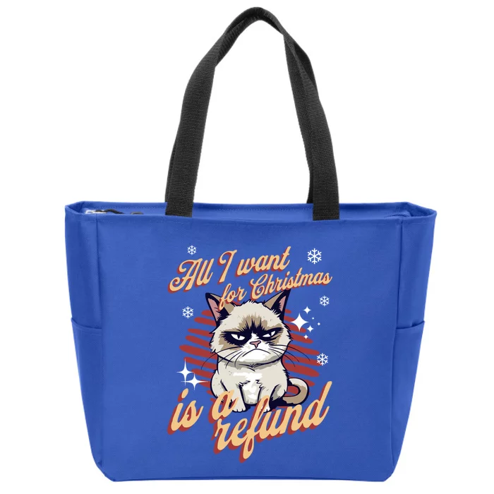 Angry Cat Christmas Meme: All I Want Ugly Christmas Cat Gift Zip Tote Bag